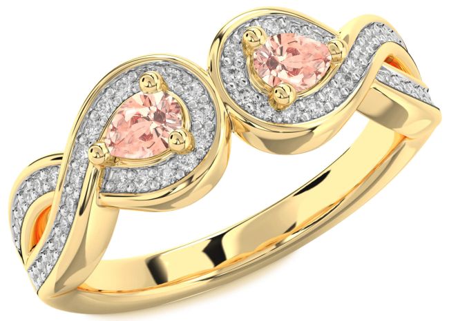 Diamond Morganite Gold Infinity Pear Two Stone Ring