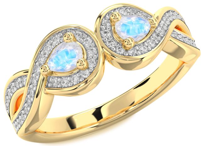 Diamond Moonstone Gold Infinity Pear Two Stone Ring