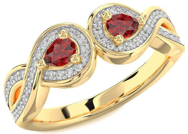 Diamond Ruby Gold Infinity Pear Two Stone Birthstone Ring