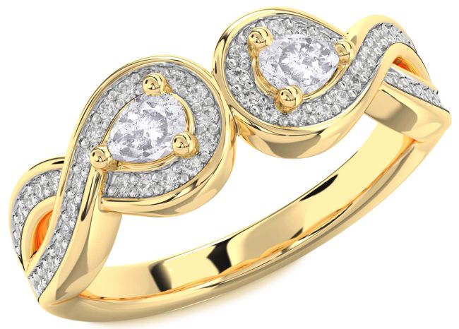 Salt & Pepper Diamond Gold Silver Infinity Pear Two Stone Ring