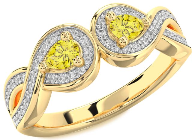 Yellow Diamond Gold Infinity Pear Two Stone Ring