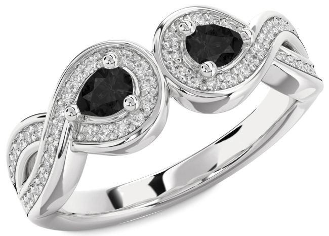 Black Diamond Silver Infinity Pear Two Stone Ring