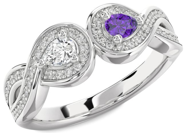 Diamond Silver Infinity Pear Two Stone Promise Ring