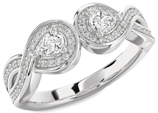Lab Diamond Silver Infinity Pear Two Stone Ring