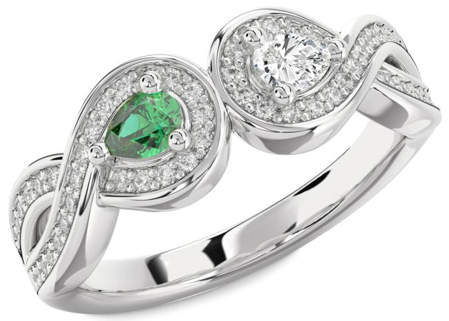 Diamond Silver Infinity Pear Two Stone Promise Ring