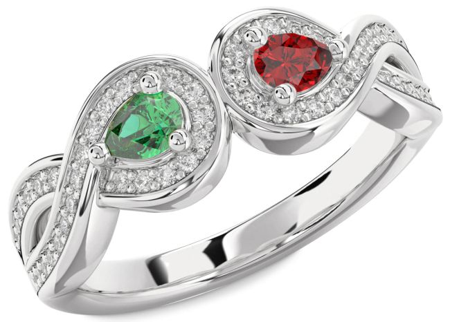 Diamond Silver Infinity Pear Two Stone Promise Ring