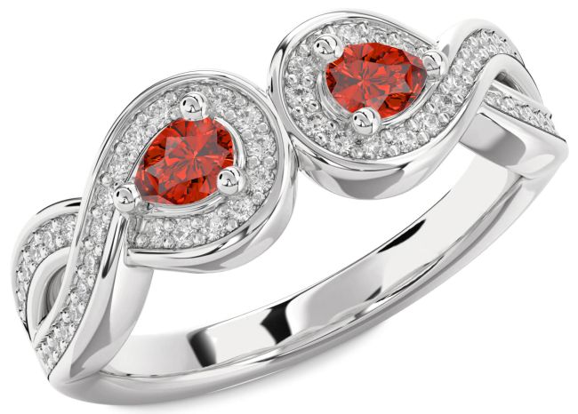 Diamond Fire Opal Silver Infinity Pear Two Stone Ring