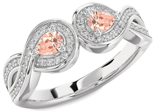 Diamond Morganite Silver Infinity Pear Two Stone Ring