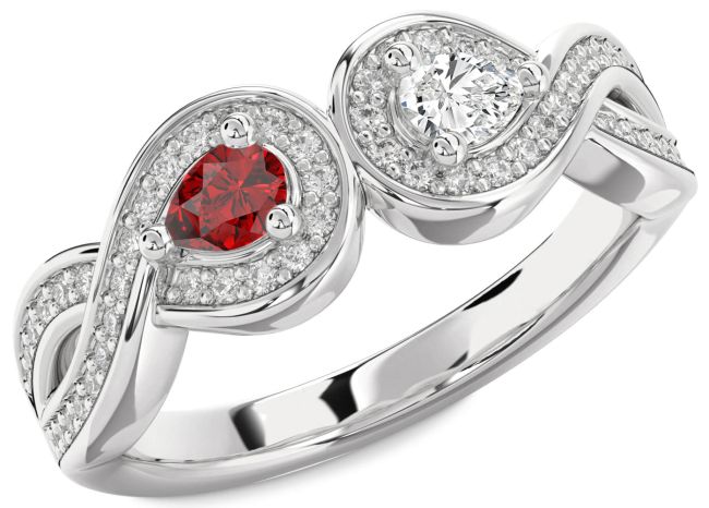 Diamond Silver Infinity Pear Two Stone Promise Ring