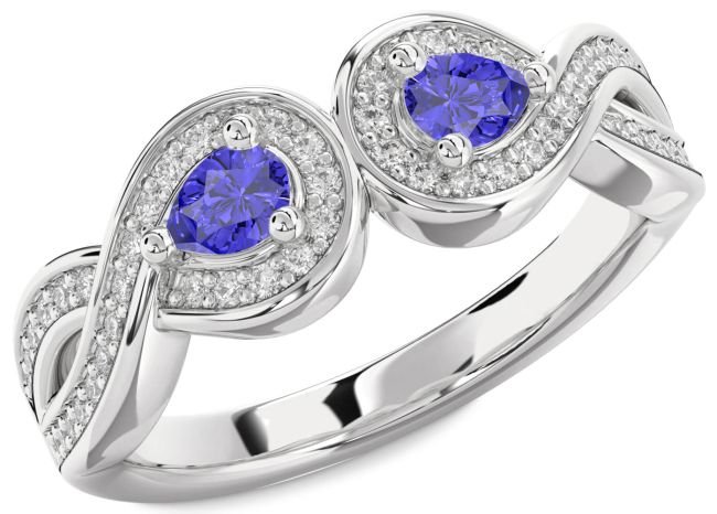 Diamond Tanzanite Silver Infinity Pear Two Stone Ring