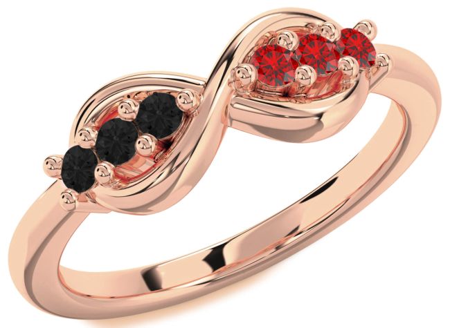 Black Diamond & Ruby Rose Gold Infinity Round Promise Ring