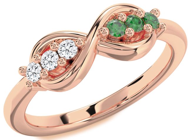 Emerald & Diamond Rose Gold Infinity Round Promise Ring