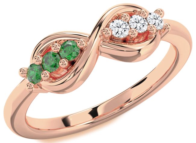 Diamond & Emerald Rose Gold Infinity Round Promise Ring