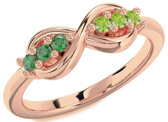 Emerald & Peridot Rose Gold Infinity Round Promise Ring