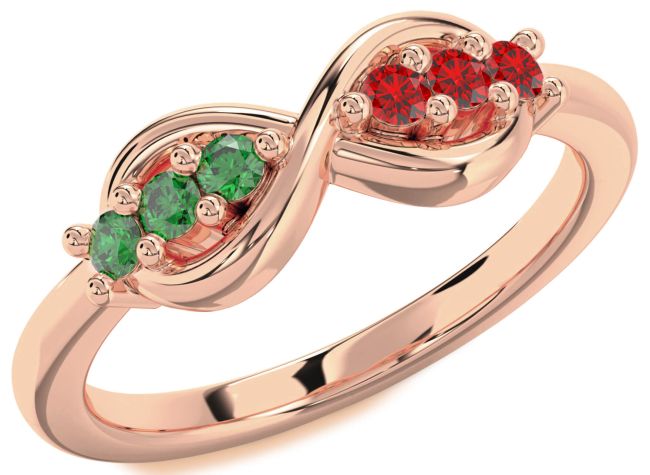 Emerald & Ruby Rose Gold Infinity Round Promise Ring