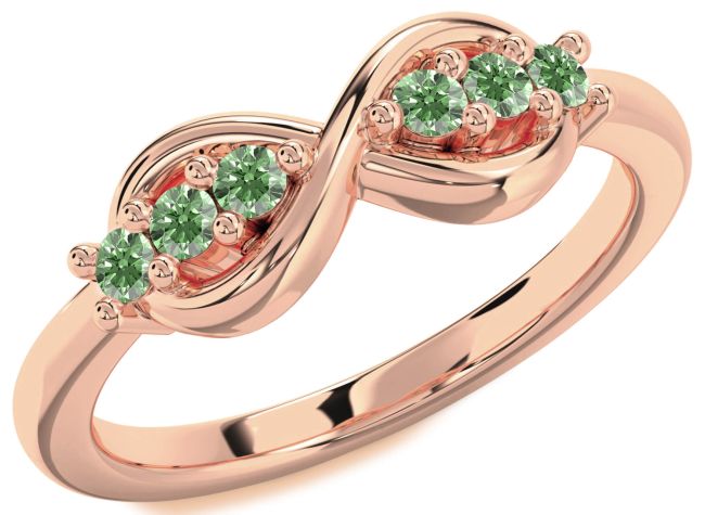 Green Diamond Rose Gold Infinity Round Ring