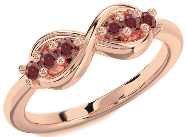 Garnet Rose Gold Silver Infinity Round Ring