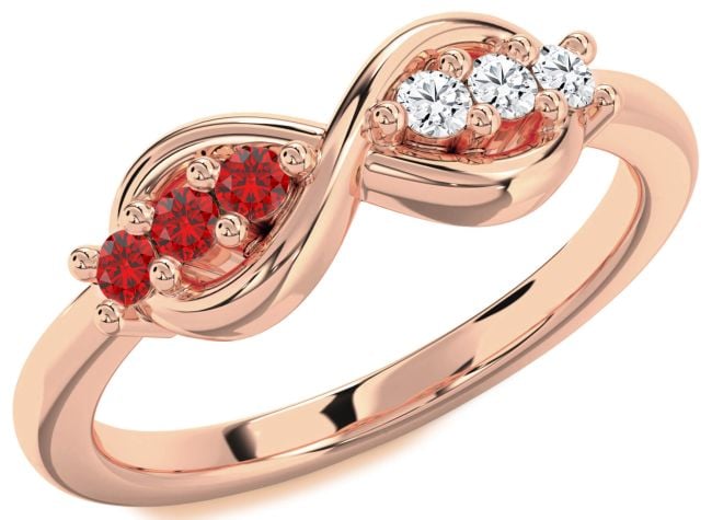 Diamond & Ruby Rose Gold Silver Infinity Round Promise Ring