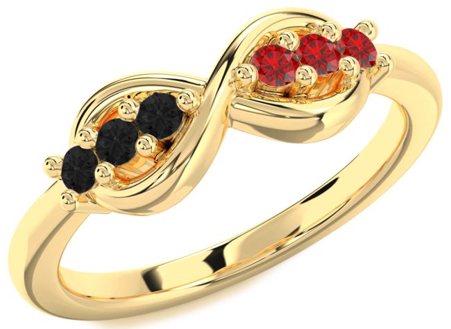 Black Diamond & Ruby Gold Infinity Round Promise Ring