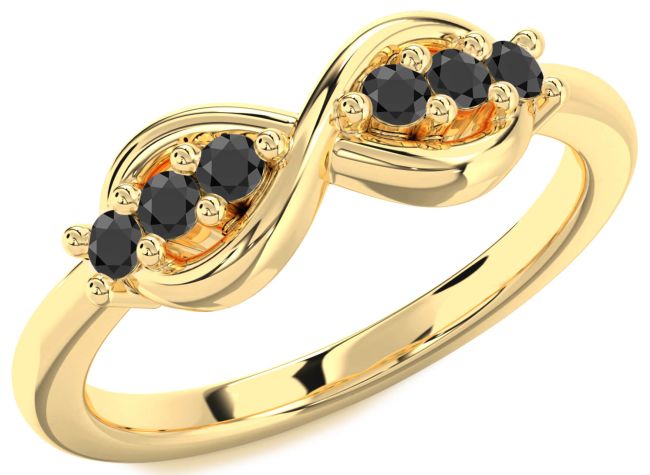 Black Onyx Gold Infinity Round Ring