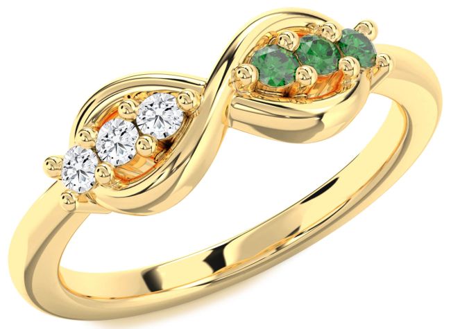 Emerald & Diamond Gold Infinity Round Promise Ring