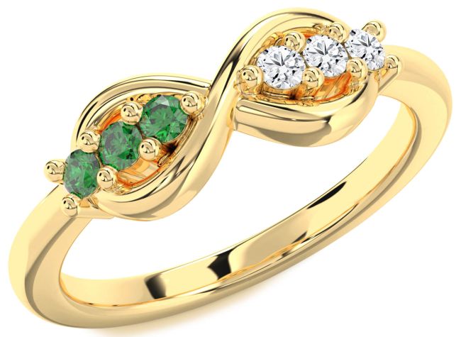 Diamond & Emerald Gold Infinity Round Promise Ring