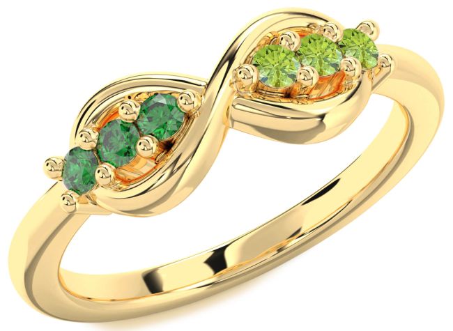 Emerald & Peridot Gold Silver Infinity Round Promise Ring