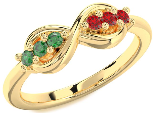 Emerald & Ruby Gold Infinity Round Promise Ring