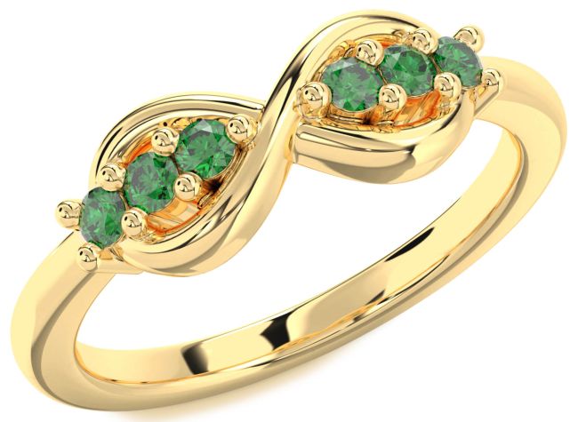 Emerald Gold Silver Infinity Round Ring