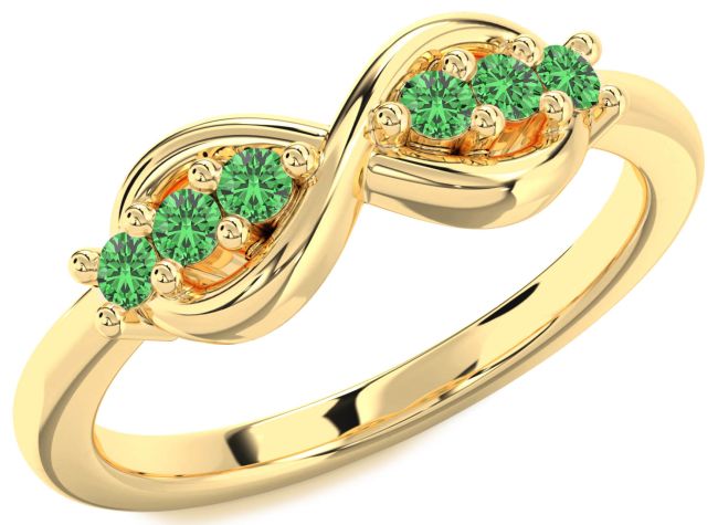 Green Sapphire Gold Infinity Round Ring