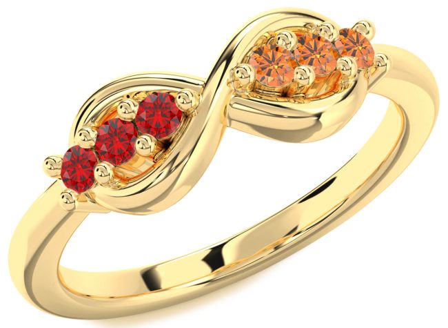 Ruby & Citrine Gold Infinity Round Promise Ring