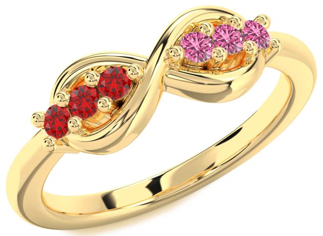 Ruby & Pink Sapphire Gold Infinity Round Promise Ring