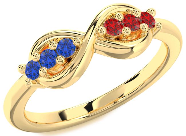 Blue Sapphire & Ruby Gold Infinity Round Promise Ring