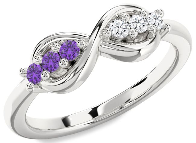 Diamond & Amethyst Silver Infinity Round Promise Ring