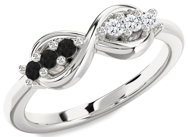 Black Diamond Silver Infinity Round Promise Ring