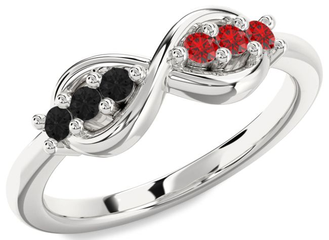 Black Diamond & Ruby Silver Infinity Round Promise Ring