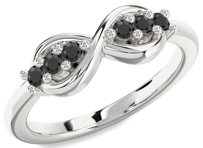 Black Onyx Platinum Infinity Round Ring