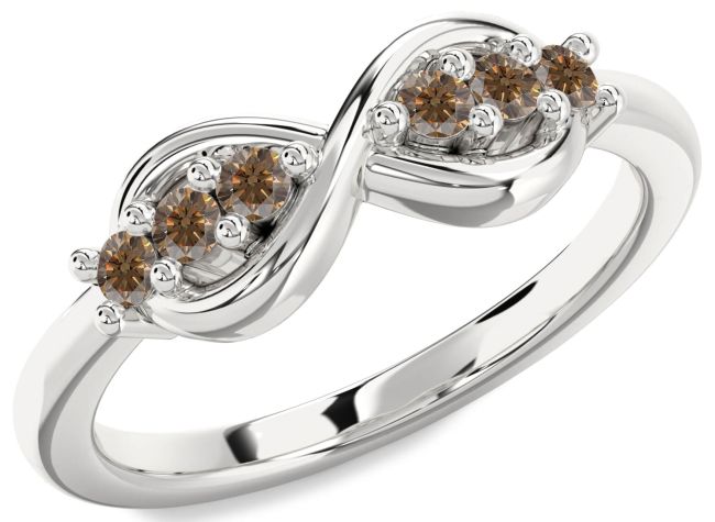Chocolate Brown Diamond Silver Infinity Round Ring
