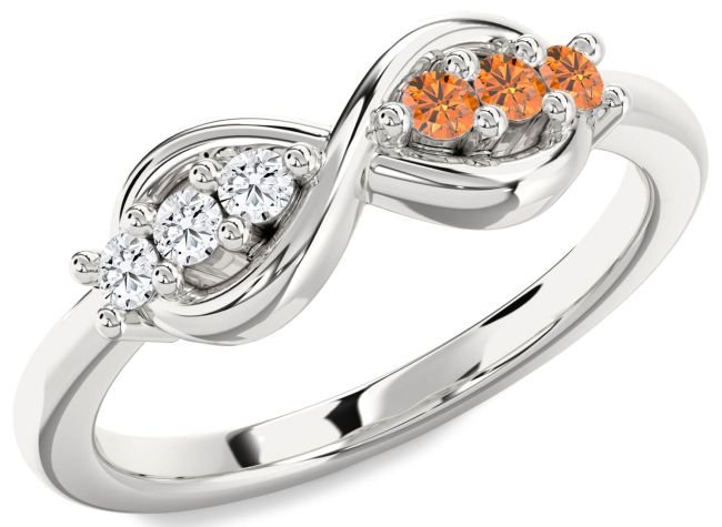 Diamond & Citrine Silver Infinity Round Promise Ring