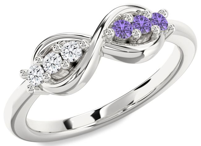 Diamond & Alexandrite Silver Infinity Round Promise Ring
