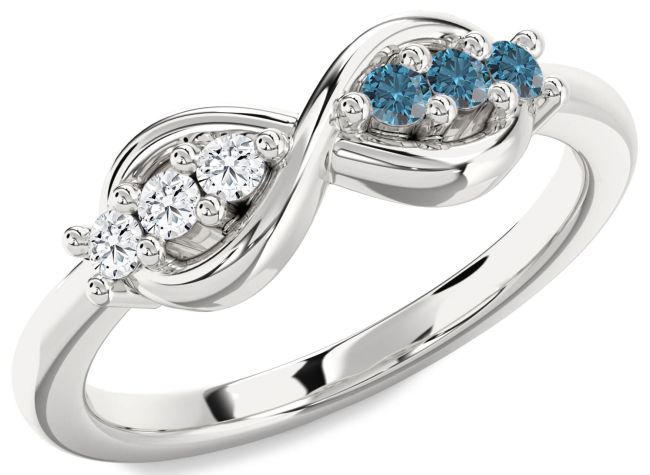 Blue Diamond Silver Infinity Round Promise Ring