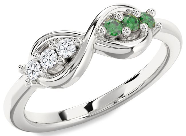 Emerald & Diamond Silver Infinity Round Promise Ring