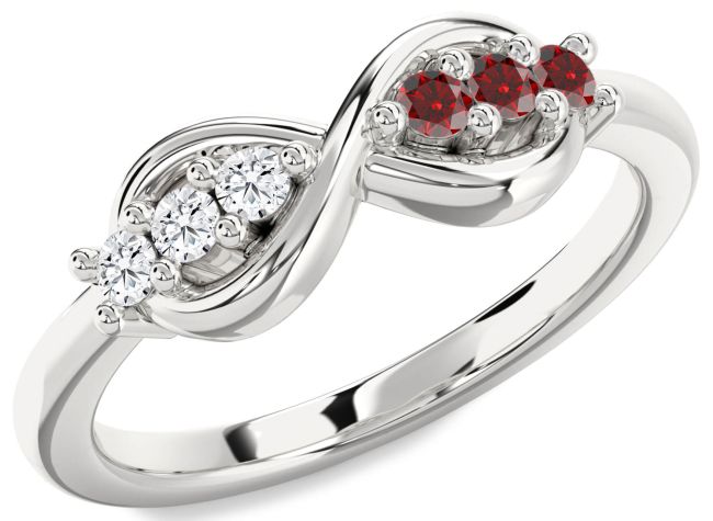 Diamond & Garnet Silver Infinity Round Promise Ring