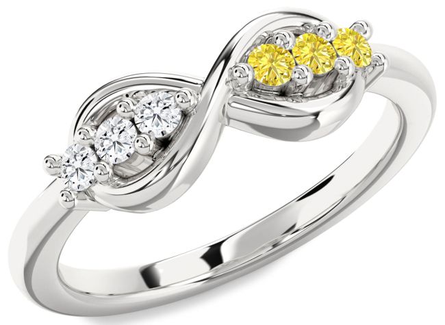 Yellow Diamond Silver Infinity Round Promise Ring