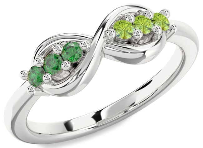 Emerald & Peridot Silver Infinity Round Promise Ring