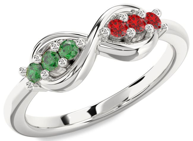 Emerald & Ruby Silver Infinity Round Promise Ring