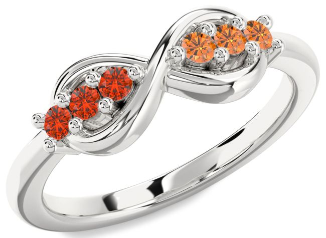 Fire Opal & Citrine Silver Infinity Round Promise Ring