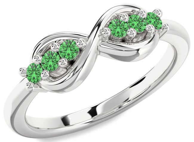 Green Sapphire Silver Infinity Round Ring