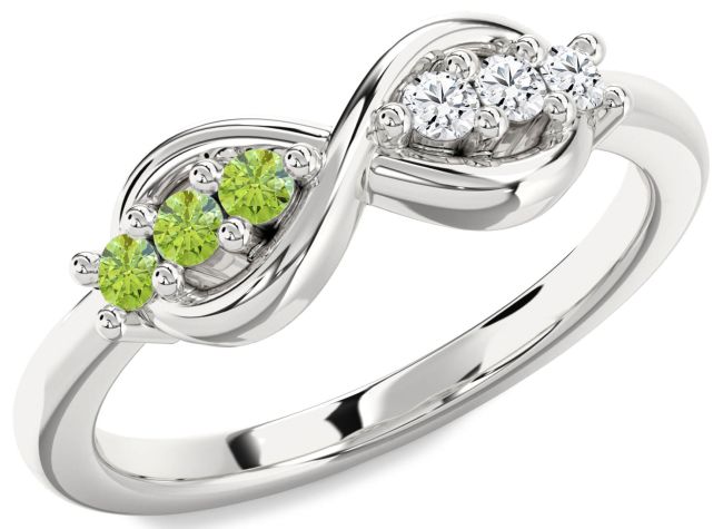 Diamond & Peridot Silver Infinity Round Promise Ring