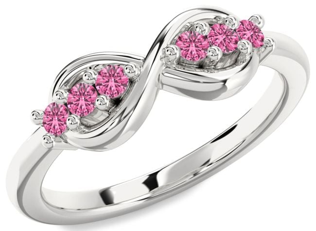 Pink Sapphire Silver Infinity Round Ring